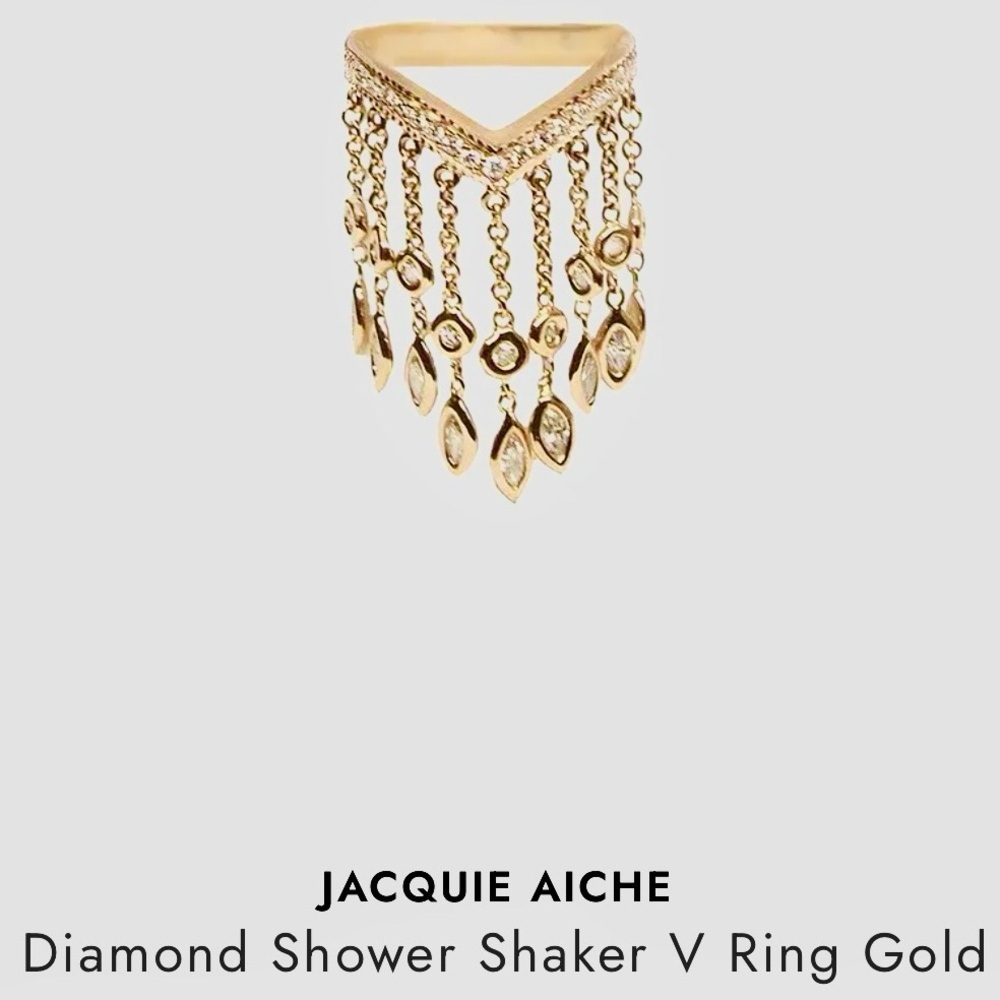 RARE 14K💍JACQUIE AICHE EXTRA LONG DIAMOND SHAKER RING DANGLE GOLD FRINGE RING - Picture 4 of 17